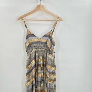 House Of Lolo Line & Dot Ethnic Print Drawstring Maxi Dress Ladies Small NEW